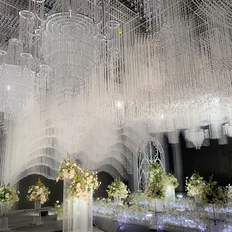Romantic New Arch-Style Western Wedding Crystal Curtain Stage Ceiling Decoration Wedding Props Acrylic Finished Bead Curtain
