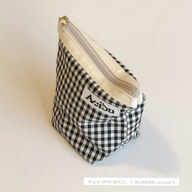 Ins South Korea Niche Designer Canvas Mini Plaid Clutch Bag Coin Purse Portable Cosmetic Bag Trendy Storage Bag