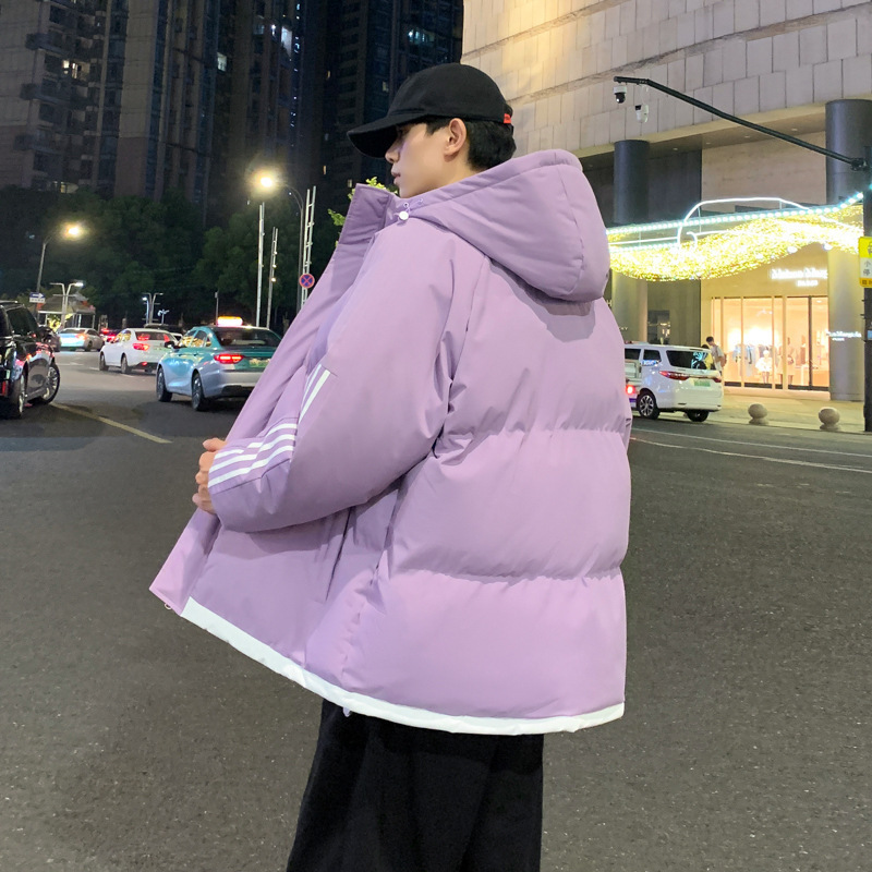 Clásico de tres barras encapuchado chaqueta de algodón de plumón hombre invierno grueso chaqueta de algodón caliente chaqueta con capuchón a rayas hombre tamaño grande