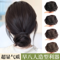 鳥の巣ミートボールヘアウィッグ、人工毛ヘアリング、ヘアアーティファクト、花のつぼみヘアパッケージ、自然な増毛ヘッドギア、グリッパー
