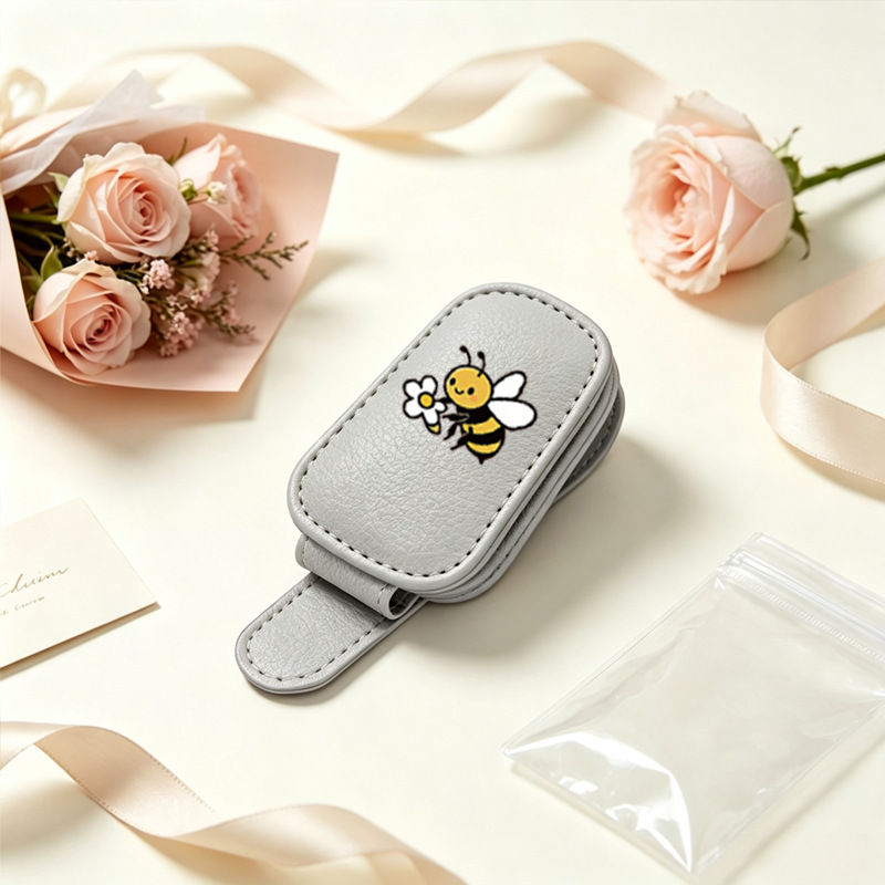 Gray cross-border bestseller sunglasses holder, creative car sun visor storage, bee and flower car glasses clip
