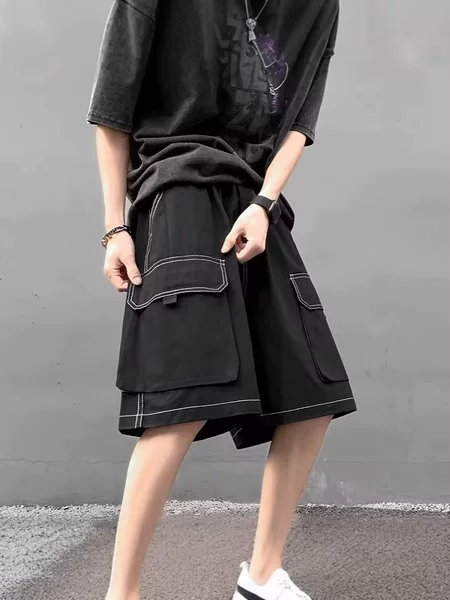 New Style Work Shorts for Men, Summer Loose Fit, Korean Style, Multi-Pocket, Trendy Brand, Casual, Plus Size, Sports, Lightweight, Five-Point Shorts
