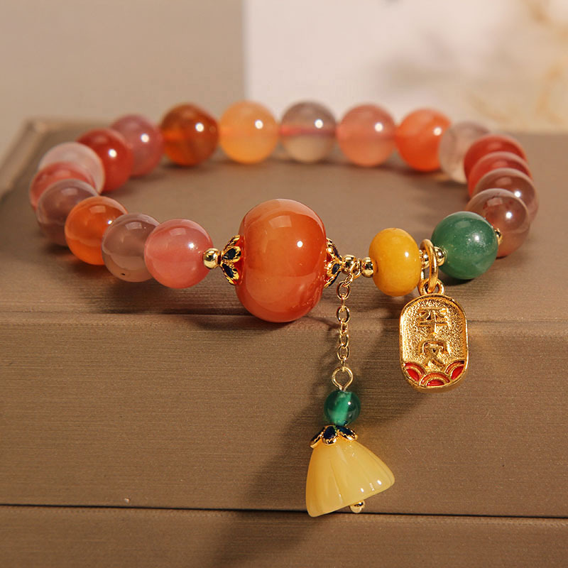 Pulsera de ágata de Jade de oro natural de las mujeres de lujo retro estilo étnico pulsera de loto pulsera de regalo para novias de Estudiante