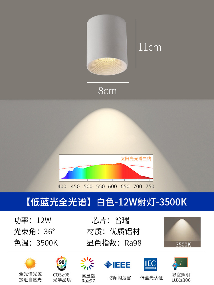 All-aluminum surface-mounted spotlight 12w [white ten white cup] 3500k