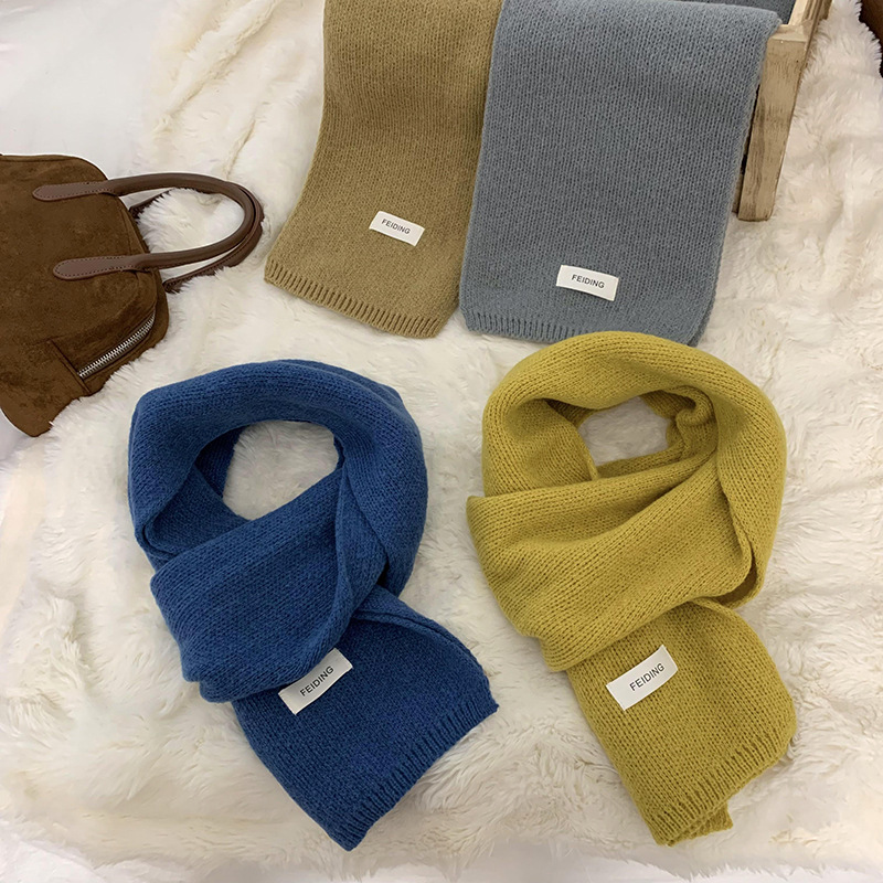 Bufandas cálidas de invierno nuevas tendencias coreanas de color sólido parejas de color sólido amplio glutinoso suave engrosado buñuelo de punto chal