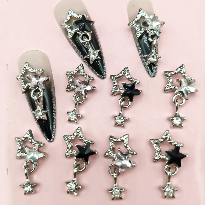 New Nail Art Jewelry Hollow Five-pointed Star Inlaid Crystal Five-pointed Star Highlight Color-retaining Metal Star Rhinestone Pendant