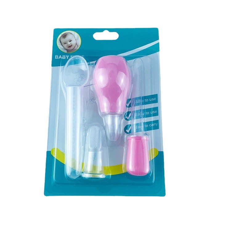 Kit de alimentación y limpieza para bebés de 4 piezas con cuentagotas, cuchara y cepillo de dedo, mayorista