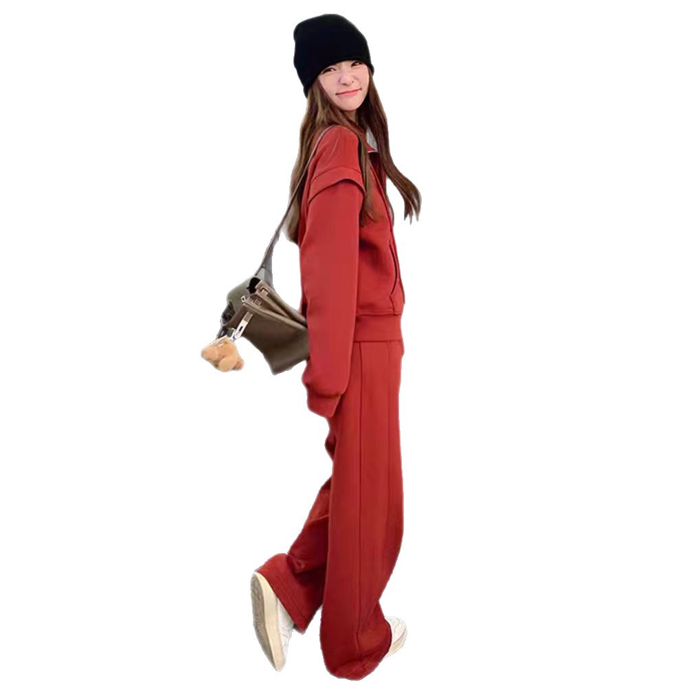 ng2510292 Pure Cotton Red Salt Sweet Style Age-Reducing Slimming Sweatshirt Sports For Women Spring And Autumn Casual Long Pants_ecoleips.com