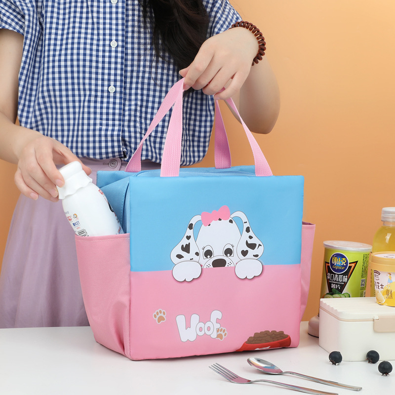 Nuevos productos transfronterizos de doble bolsillo bolsas de almuerzo de dibujos animados portátiles bolsas de almuerzo de color cuadrado bolsas de almuerzo bolsas de aislamiento de comercio exterior