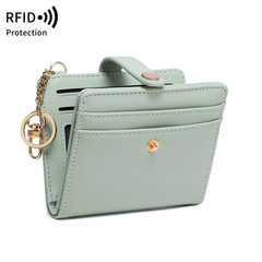 RFID 盗難防止ブラシレディースショートウォレットシンプルな超薄型二つ折り小銭入れ多機能キーホルダージッパーカードバッグ