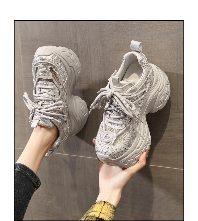 Giày sneaker nữ đế dày tăng chiều cao phong cách thời trang đính đá rhinestone, thoáng khí — màu trắng chi tiết 14