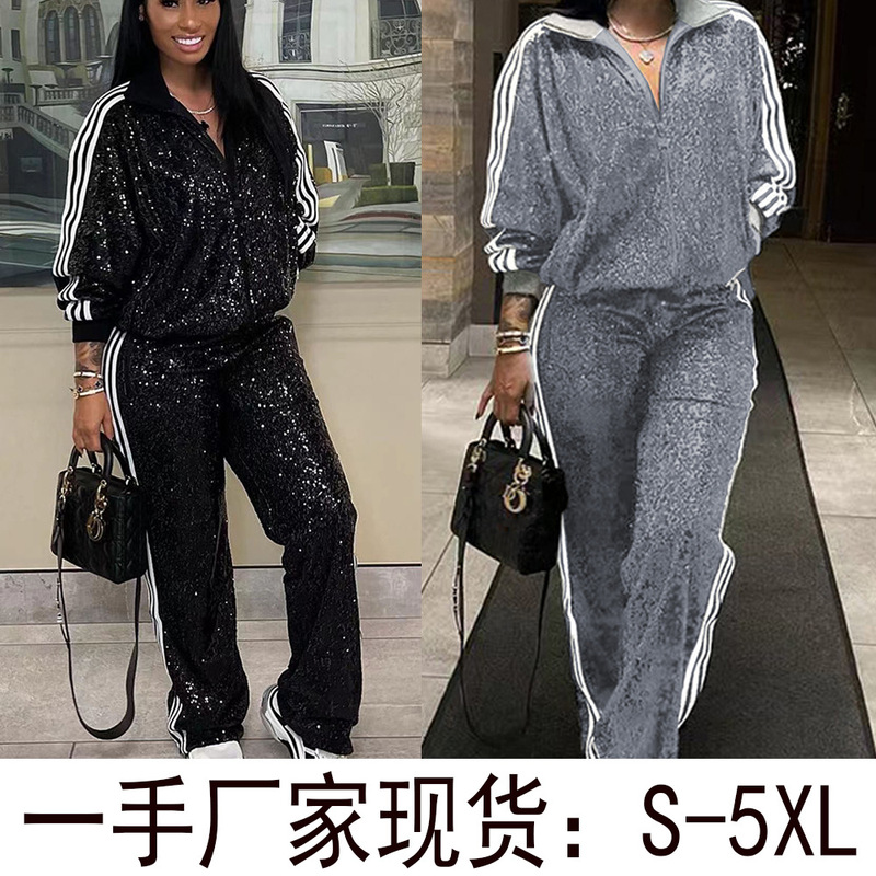 GT9146 first-hand supply a large number of in stock sequins fashion casual suit autumn clothes cross-entry supply one-piece delivery