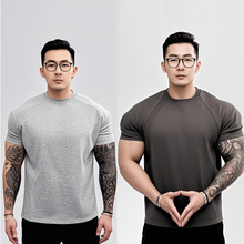 夏季新款男士运动休闲跑步锻炼健身纯色简约弹力宽松厚短袖T恤