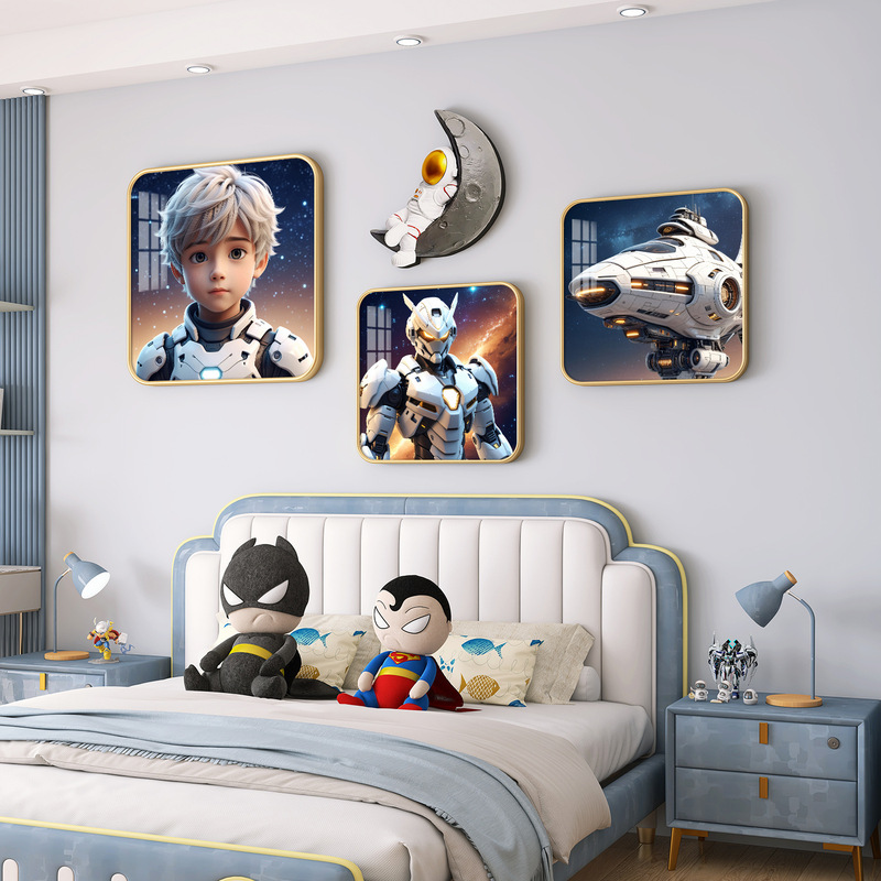Modern Boy Children's Room Decorative Painting Girl's Bedroom Bedside Background Wall Hanging Painting Space Astronaut Wall Mural
