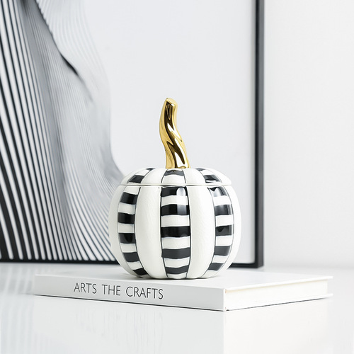 Modern light luxury hand-painted ceramic black and white grid pumpkin decorative vase sample room accent living room wine cabinet creative craft