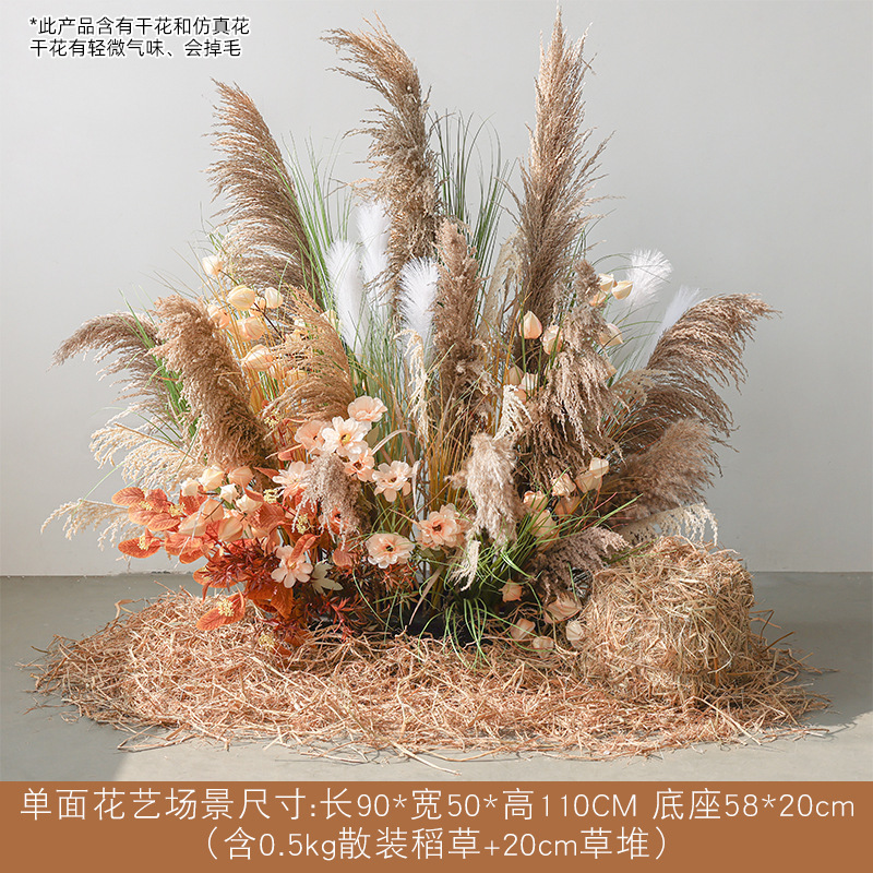 秋のリード模擬花造園風景屋内窓装飾ドライフラワーバイオニック植物緑の植物床置き装飾品|undefined
