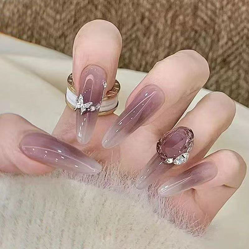 Wearable Nails Handmade Fake Nail Patches Smoky Purple Flash Butterfly Manicure Removable Manicure Wholesale Reusable Wearable Nails Handmade Fake Nail Patches Smoky Purple Flash Butterfly Manicure Removable Manicure Wholesale Reusable