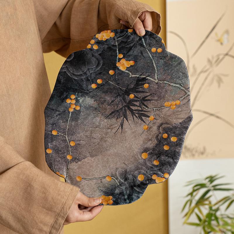 Nube hilo Begonia loquat estera de té nuevo chino Zen vintage corredor de mesa de té de tela estera de aislamiento bandeja de té ceremonia del té Accesorios