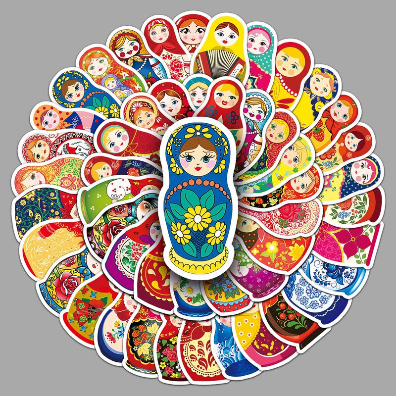 50 Russian doll matroshka cute cartoon waterproof decorative luggage case mobile phone case stickers wholesale
