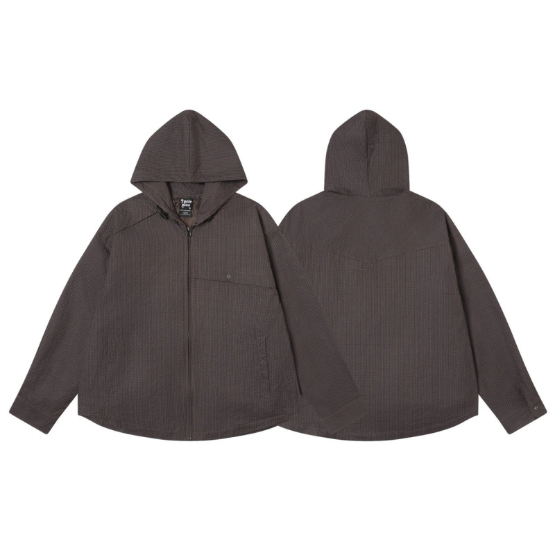 Mr. Song's Cross-Border Design Trendy Brand Seersucker Plaid Jacket Men's Loose Casual Hooded Retro Work Jacket