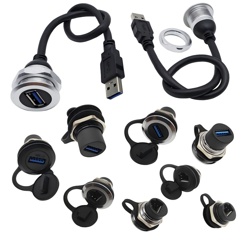 Panel-Mounted M22 Metal Rj45 USB Female Aviation Socket Data Connector Terminal Soldered Wire Type Panel-Mounted M22 Metal Rj45 USB Female Aviation Socket Data Connector Terminal Soldered Wire Type