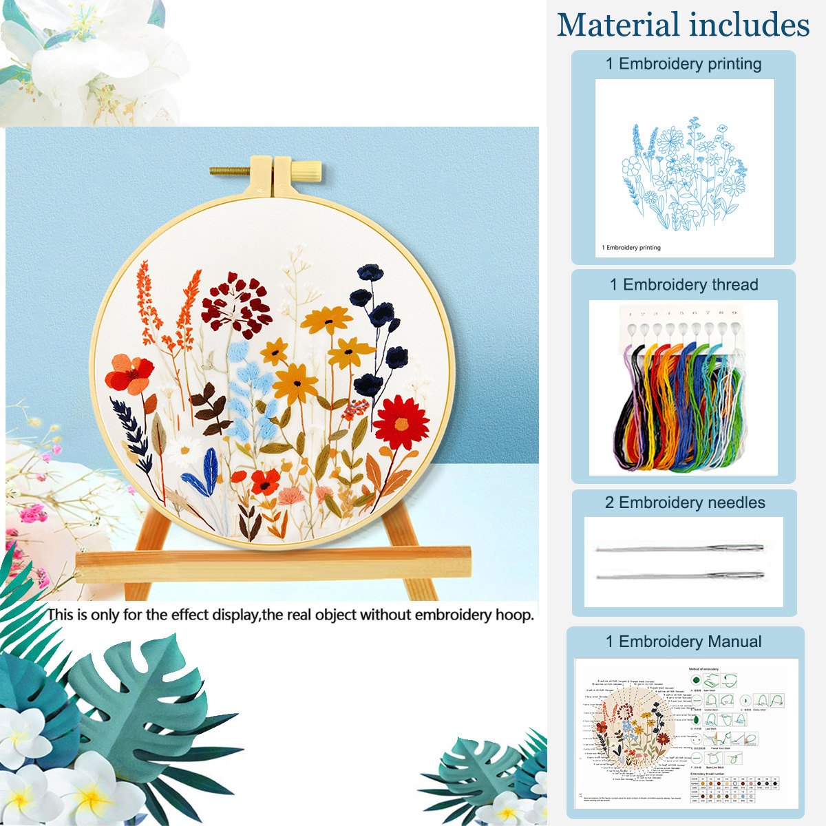Paquete de materiales básicos de flores y plantas (contiene dos agujas de hilo de bordado)