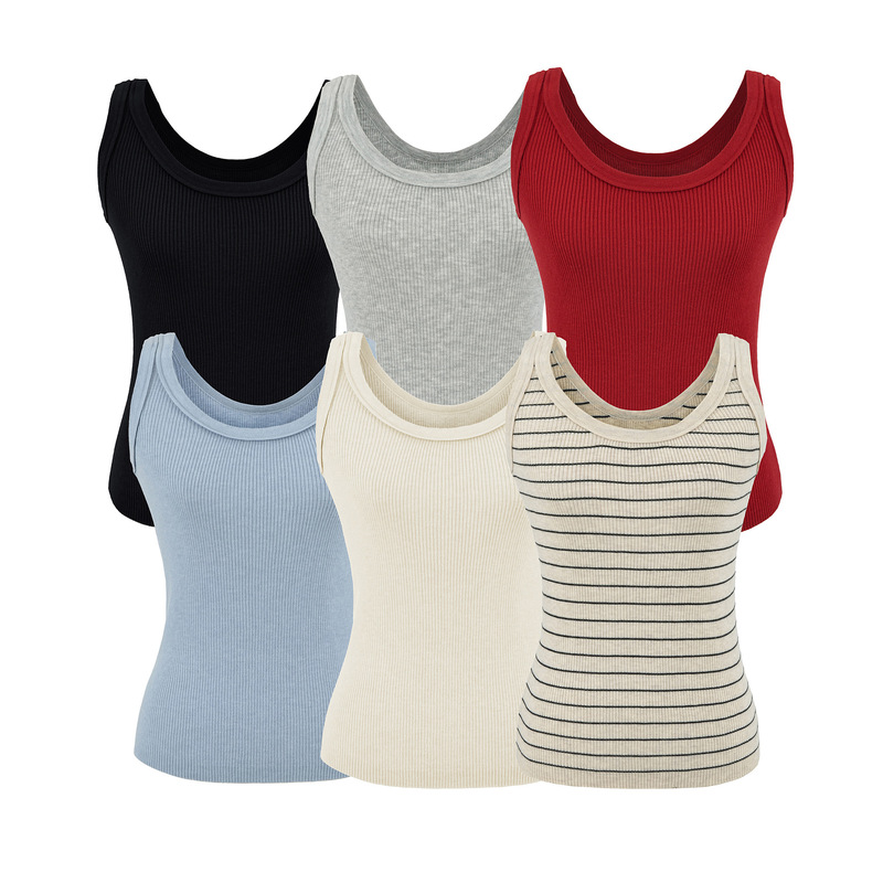 Silk and Wool Blend U-Neck Slim-Fit Solid Color Striped Casual Versatile Ribbed Sleeveless Knit Tank Top for Women Summer Silk and Wool Blend U-Neck Slim-Fit Solid Color Striped Casual Versatile Ribbed Sleeveless Knit Tank Top for Women Summer