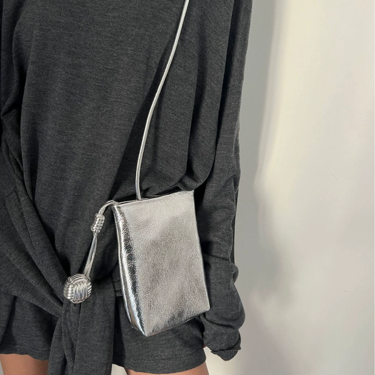 Leather small capacious one-shoulder bag, genuine leather, cowhide, Korean style