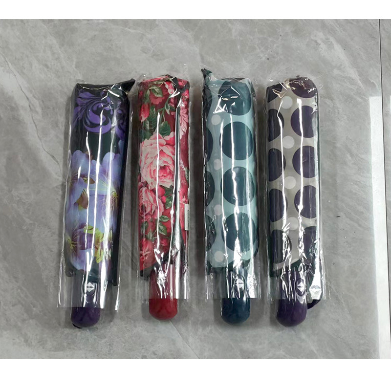Semi-automatic Color Umbrella Sunshade Anti-ultraviolet Double-layer Flower Cloth Cheap Umbrella Automatic Umbrella Three-fold Foreign Trade Folding Umbrella
