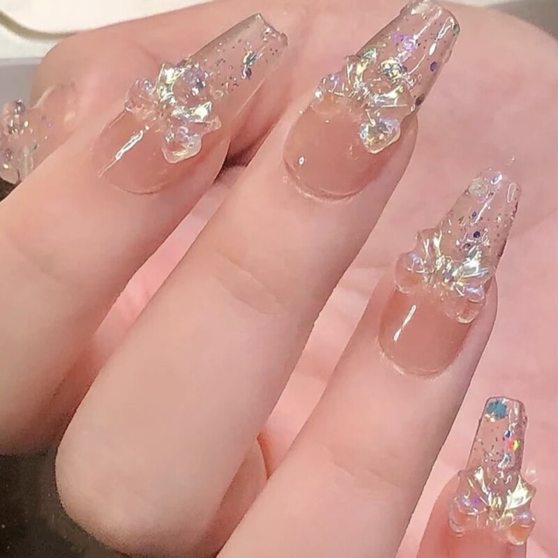 Wearable Nail Glitter Powder Aurora Bow French Pure Desire Removable Manicure Patch Whitening Accessible Luxury Student Nail Patch