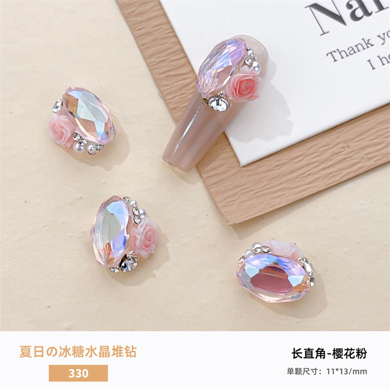 Verano hielo a través de la manicura, pila de cristales, joyería de diamantes, azúcar transparente, huevo de paloma, diamante de uñas, pila de rosas, bola de diamantes, producto terminado