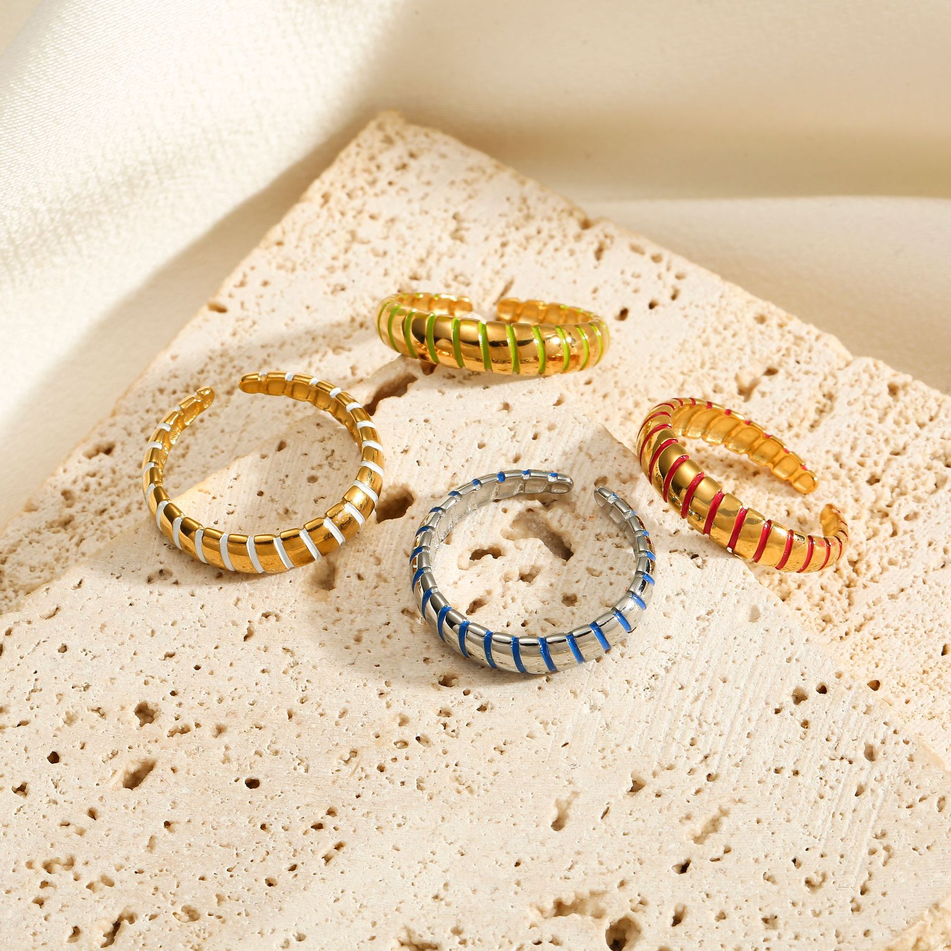 1g Weight 18K Gold Plated Plating Material Open Rings Classification Adjustable Ring Size 1 Piece Quantity Casual, Daily Occasion 316L Stainless Steel Material Geometric Pattern Women's Gender French Style Style Waterproof Non Tarnish, Surgical Steel, Enamel, Plating Craft Gold, Silver Color 1 Piece Geometric 18K Gold Plated 316L Stainless Steel  Gold Silver French Style Open Rings For Women's 21