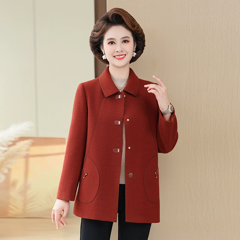 Кашемировое шерстяное пальто для женщин, стильный двусторонний шерстяной топ премиум-класса для женщин среднего возраста, осенне-зимняя верхняя одежда для женщин среднего и старшего возраста.