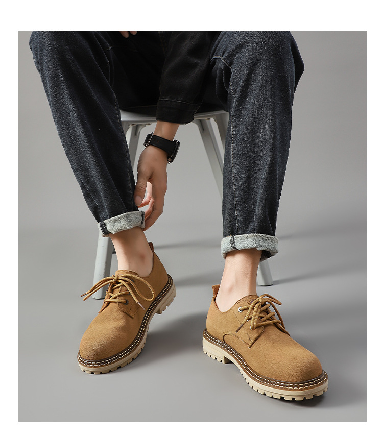 New leather suede cowhide casual leather shoes low top lace-up vintage shoes for men_voghion.com