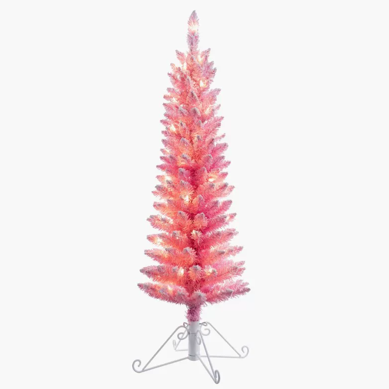 Премиальная декоративная ель высотой 4 фута 120 см, розовая махровая Christmas Tree с 50 прозрачными накалёнными огнями