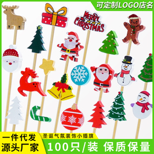 Christmas decoration bamboo stick fruit fork art Flower Stick Santa snowman reindeer string stick disposable plug commercial
