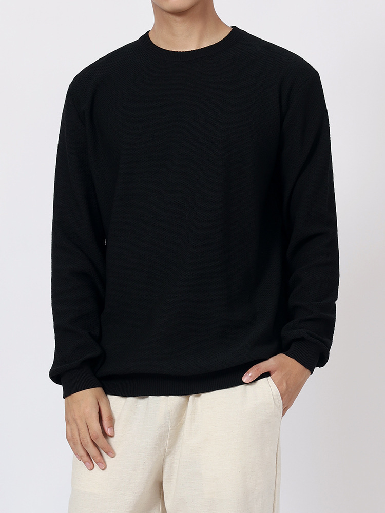 Otoño y invierno viejo estilo de nuevo suelto camiseta de manga larga camiseta de punto de piña camiseta de punto de camiseta casual suéter de base para hombres