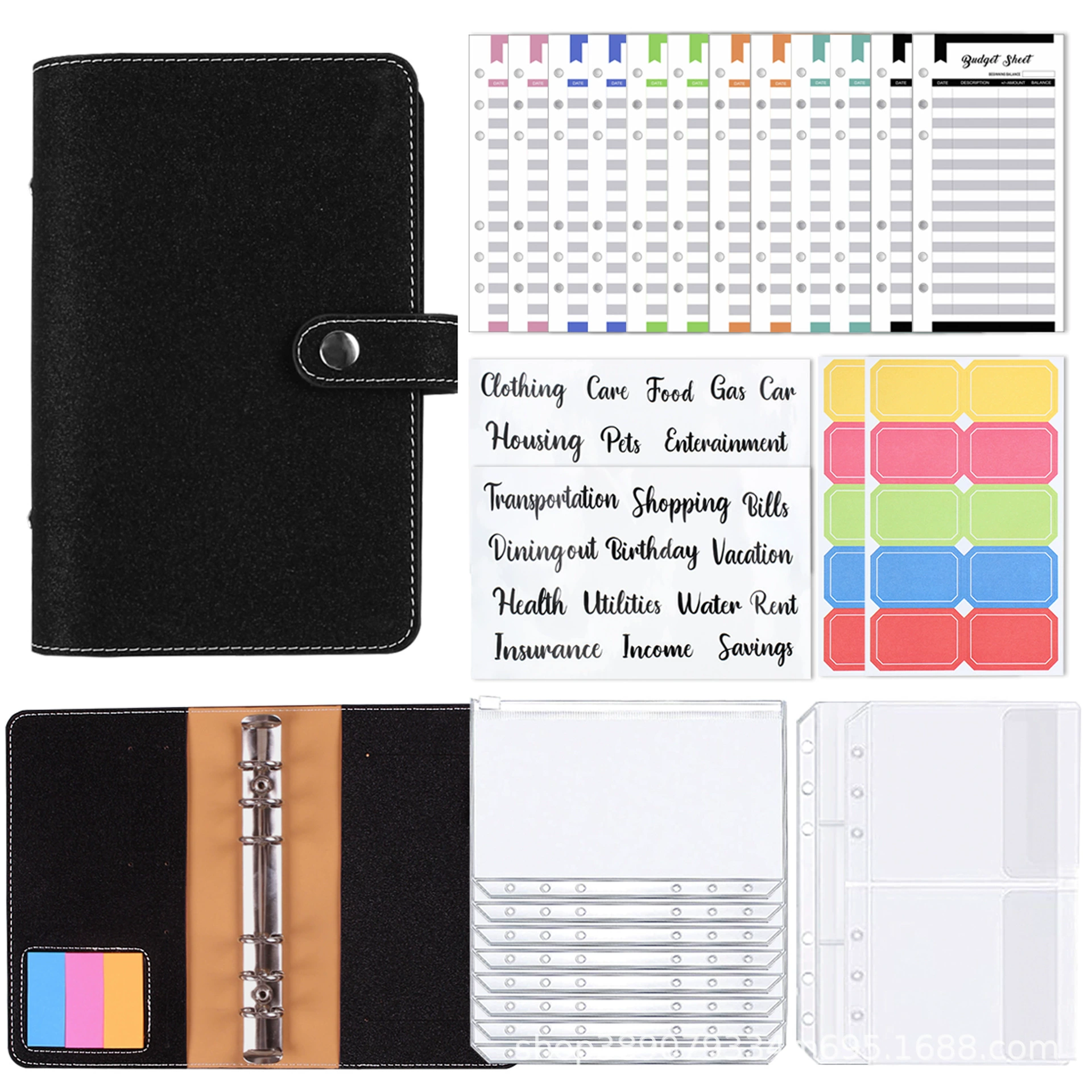 Planner Binder Notebook, PU Cover, Tear-Off Budget Sheets 27 pcs, A5-Style Organizer