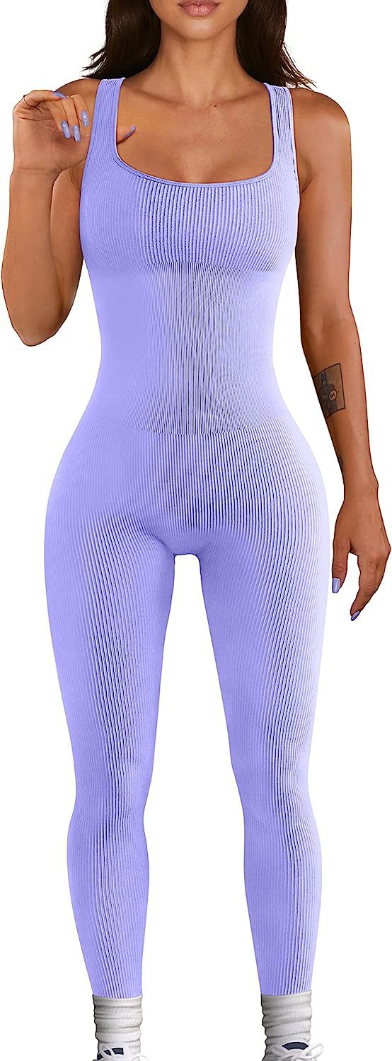Europa y América transfronteriza 2023 verano sexy mujer yoga mono acanalado cuello cuadrado sin mangas deportes mono Pantalones image 12
