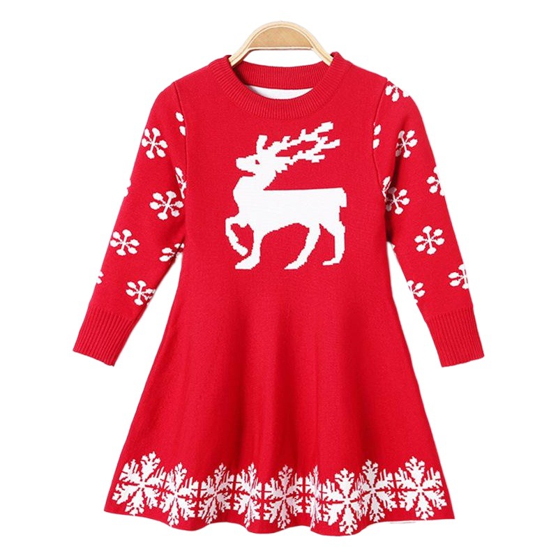Comercio exterior Amazon ropa para niños 2024 falda para niñas Navidad suéter para niños ciervos vestido jacquard europeo y americano