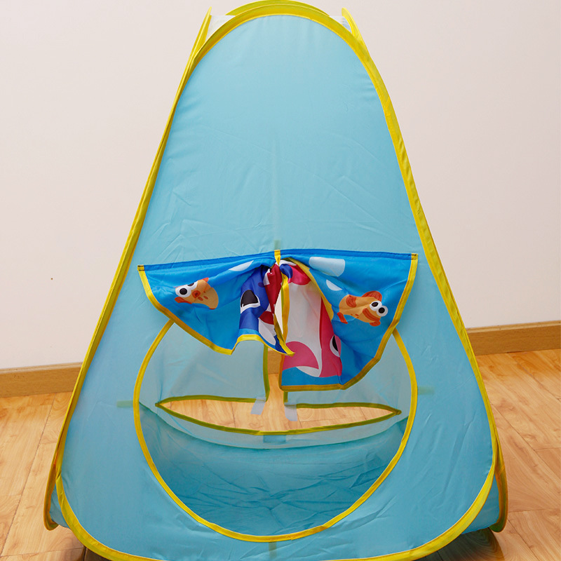 Inventario al por mayor nueva tienda de campaña triangular azul para niños impresa casa de juguetes jardín de infantes al aire libre tienda de campaña para niños