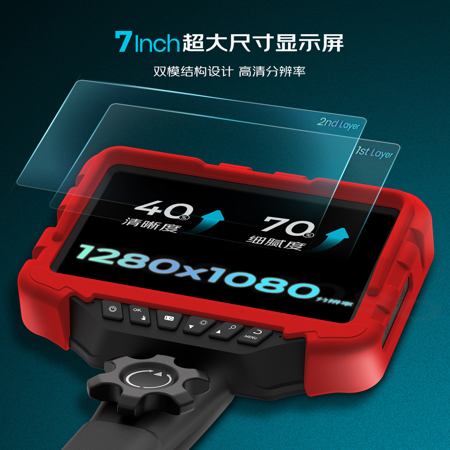 Industrial endoscope, 360° rotatable, HD, 120° lens, 7 inch display
