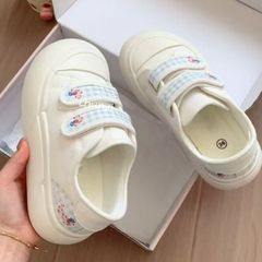 2025新款魔术贴小白鞋女鞋ins百搭厚底可爱日系软妹格子帆布鞋女