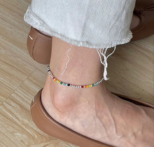 夏日新款小众设计彩色珠子脚链日韩时尚弹力线松紧可调个性手链