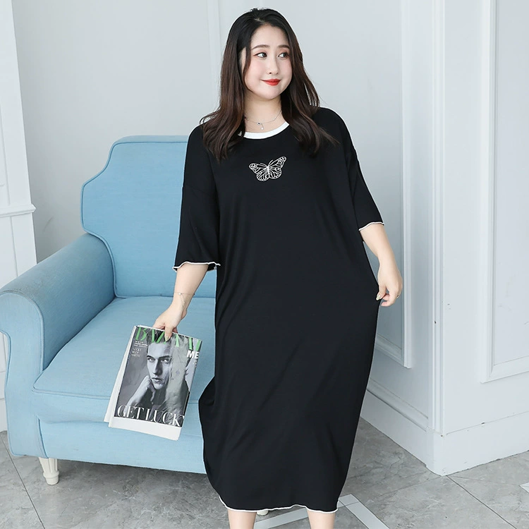 Autumn pijama, skirt, comfortable set, with short sleeve, with embroidery, plus size, Korean style