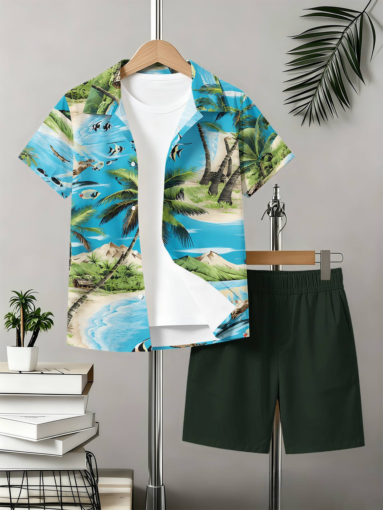 Zomer set voor jongens met overhemd en shorts met 3d print_voghion.com