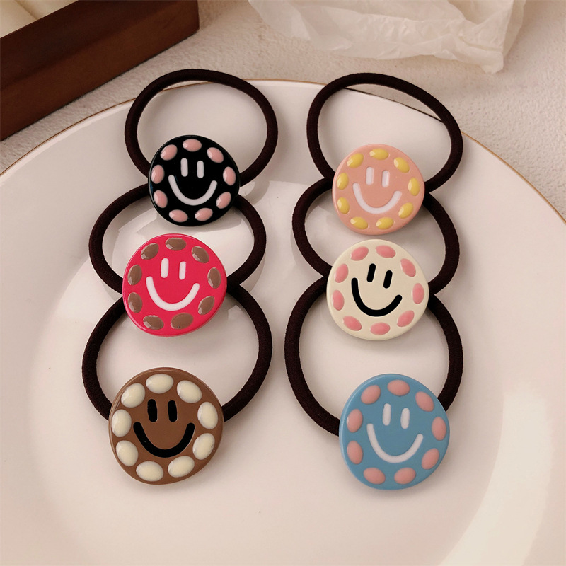 Corea del Sur color contrastante amor sonrisa banda de base de alta elasticidad simple anillo de cabello de alta sensación de cabello atado cuerdas de cabello adornamiento para el cabello