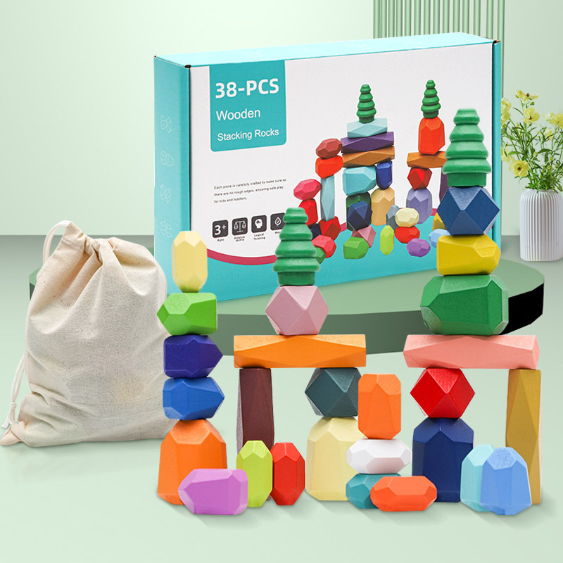 Puzzles infantiles de madera de piedra de color equilibrio de piedra de construcción de bloques interesantes para el cultivo de la concentración de los niños juguetes