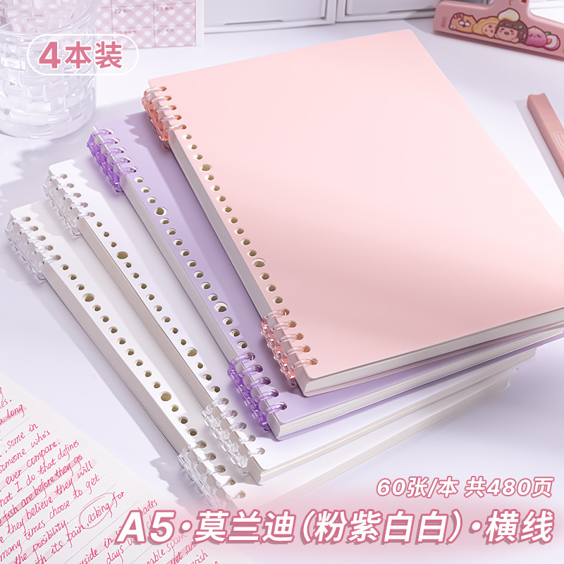 A5 horizontal line·4 books [2 white + purple + pink] 480 pages in total
