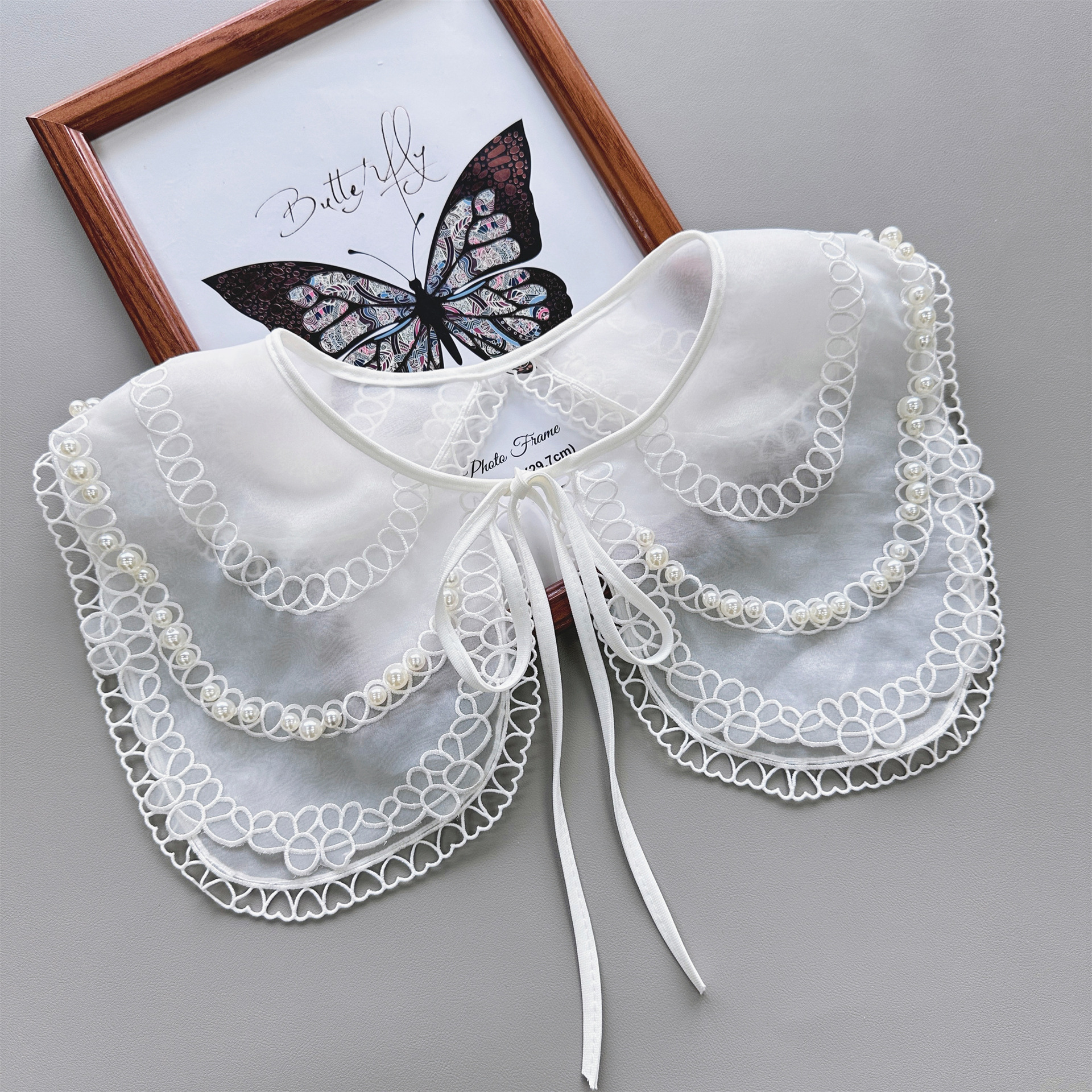 Japonés encaje pequeño chal suéter camisa collar todo fósforo collar moda organza perla encaje collar Flor al por mayor image 1